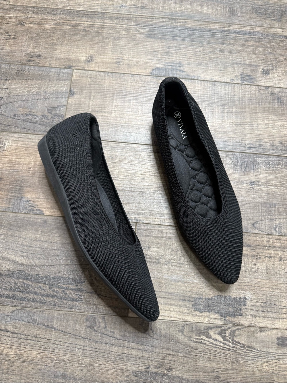 Viviana Black Pointed-Toe Knit Ballet Flats Point Women's Size 41.5 10